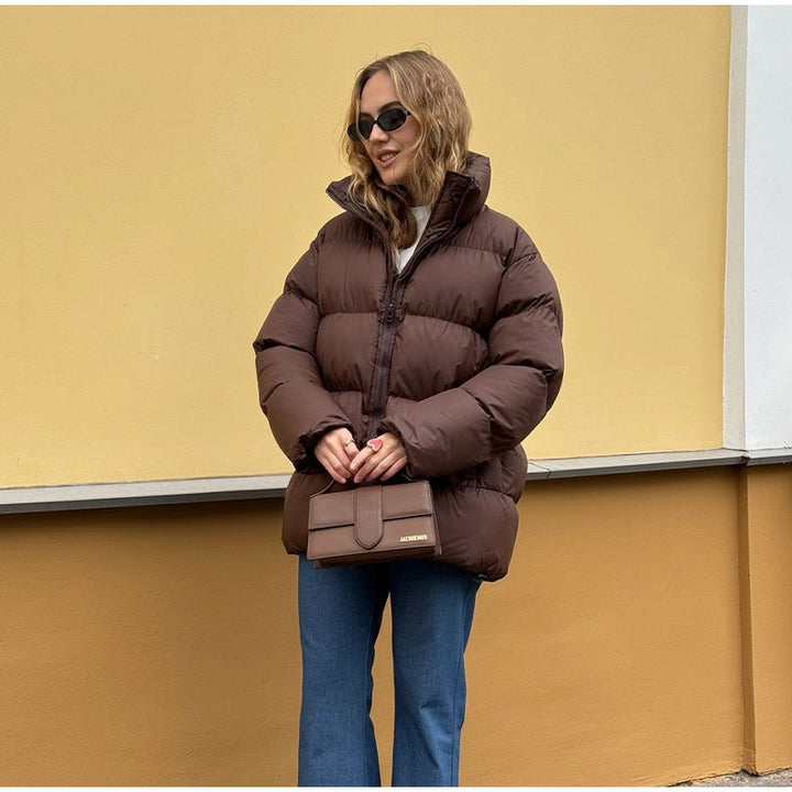 Damen Gefütterte Oversize-Steppjacke mit Volumenärmeln und abnehmbarem Kapuzenkragen Echo Archiv