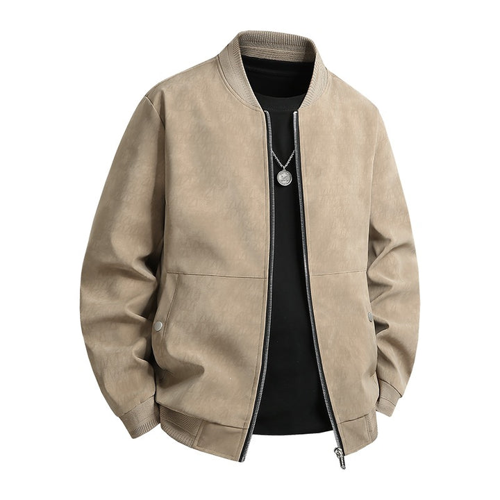 Herren Veloursoptik-Bomberjacke im minimalistischen Look mit Zweiwege-Reißverschluss, Rippkragen und verdeckten Druckknöpfen Echoarchiv