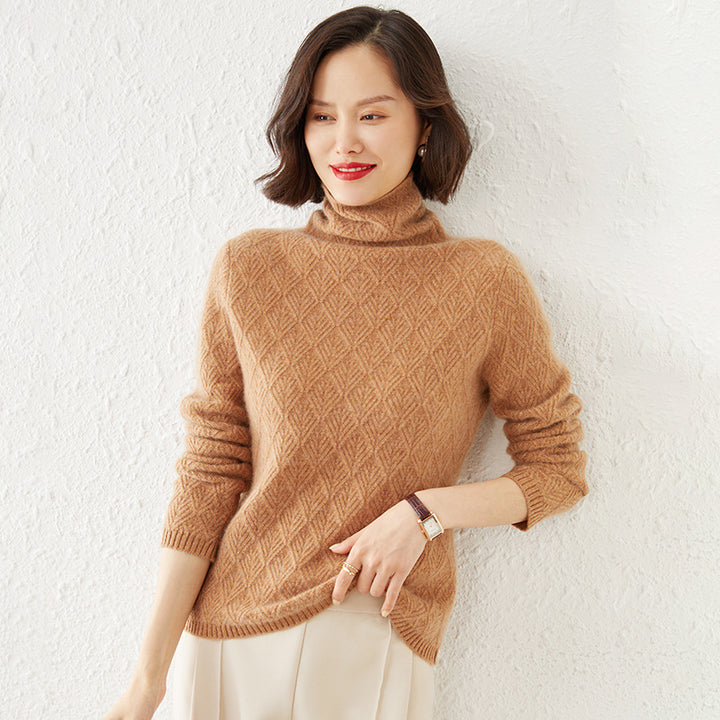 Damen Luxuriöser Mohair‑Mix Rollkragenpullover mit diamantgewEchoarchivter Ajourstruktur Echoarchiv