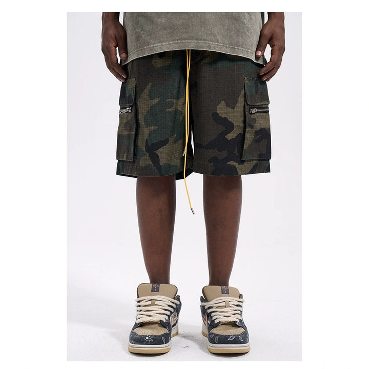 Herren nan Cargo-Shorts im Camouflage-Ripstop mit Elastikbund, Tunnelzug und Reißverschlusstaschen Echo Archiv