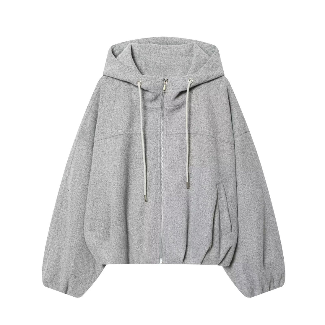 Damen Oversize-Wollmix-Kapuzenjacke mit Reißverschluss und Tunnelzug Echoarchiv