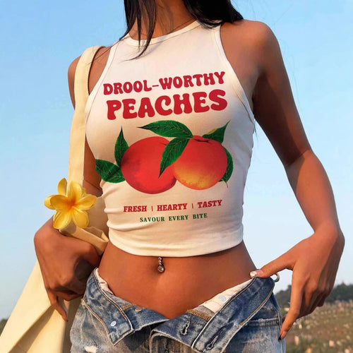 Damen ärmelloses Crop-Top mit fruchtigem Grafikdruck und lässigem Schnitt Echo Archiv