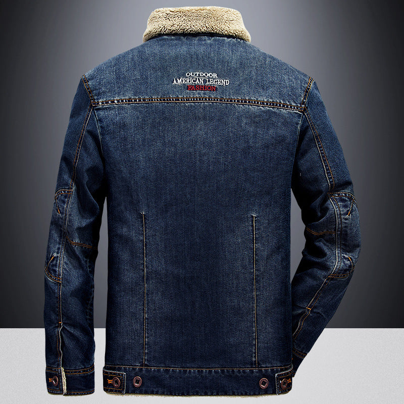 Herren Jeansjacke im Worker‑Look mit Stehkragen, Brustpattentaschen und Ziernähten – Denvaro