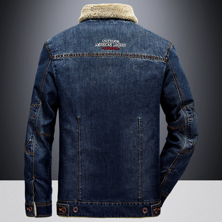 Herren Jeansjacke im Worker‑Look mit Stehkragen, Brustpattentaschen und Ziernähten – Denvaro