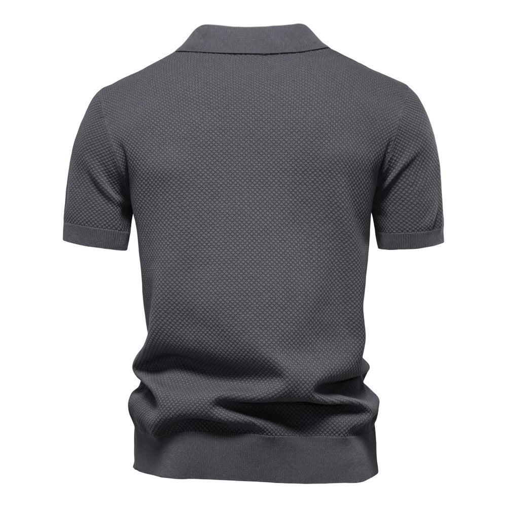 Herren nan strukturiertes Feinstrickpoloshirt mit offenem Reverskragen Echo Archiv