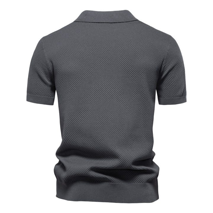 Herren nan strukturiertes Feinstrickpoloshirt mit offenem Reverskragen Echo Archiv