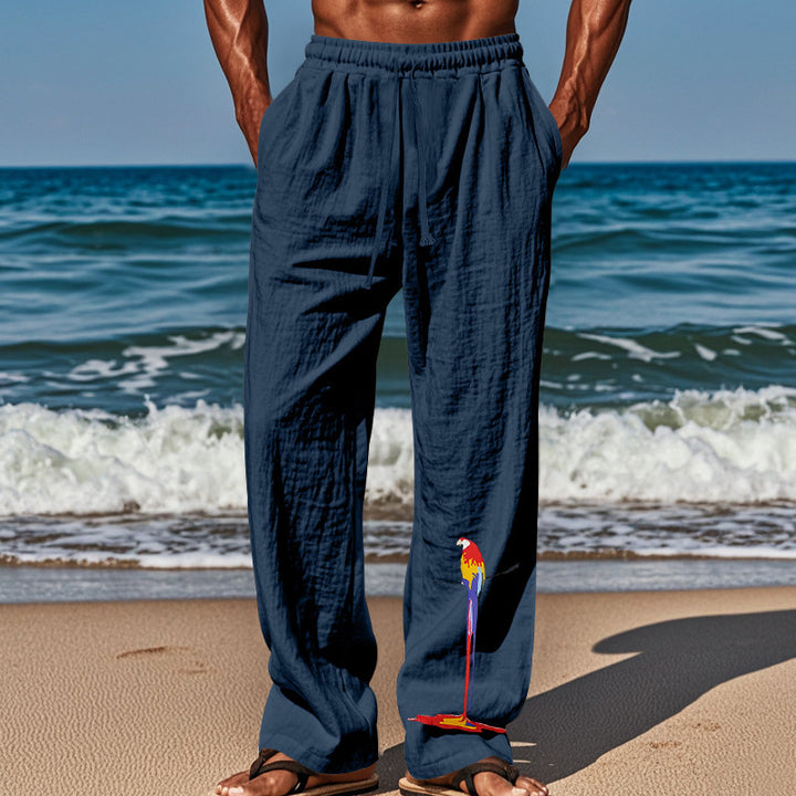 Herren lässige Strandhose mit seitlichem Vogel-Print und elastischem Bund Echoarchiv