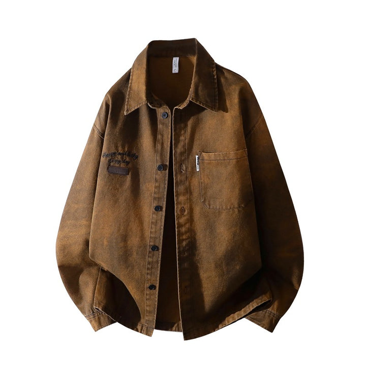 Herren Vintage-inspirierte Canvas-Überhemdjacke mit used-washed Effekt, kastiger Passform & aufgesetzter Brusttasche Echoarchiv