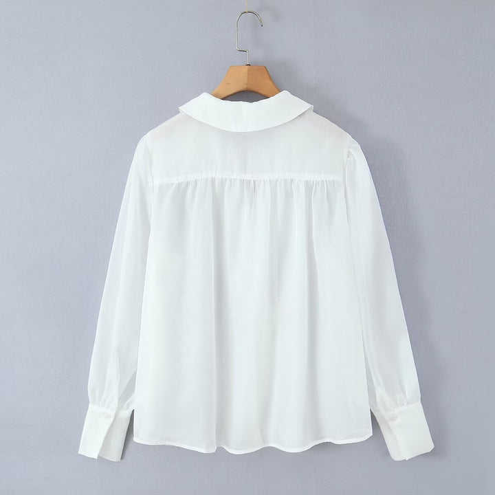 Damen Transparente Chiffon-Bluse mit Spitzenbesatz, Ballonärmeln und breiten Manschetten Echo Archiv