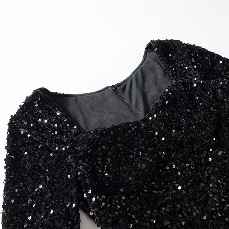 Damen Paillettenbesetztes Samt‑Minikleid mit schmeichelnder Korsage und ausgestelltem Rock Echo Archiv