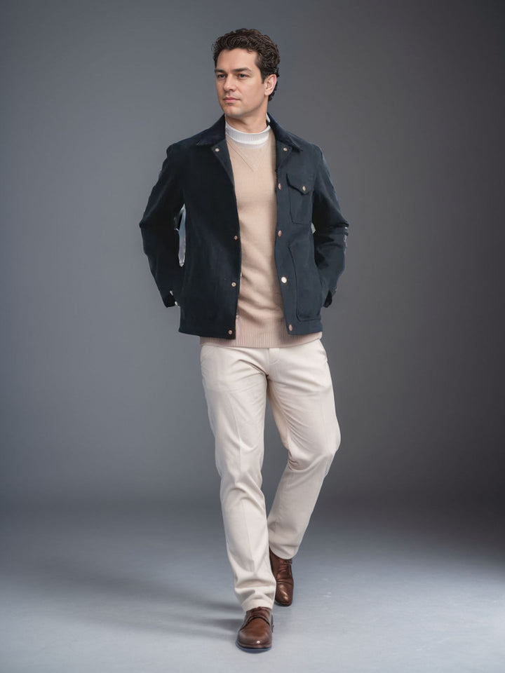 Herren Suedejacke mit modischem Design und praktischen Taschen Echoarchiv