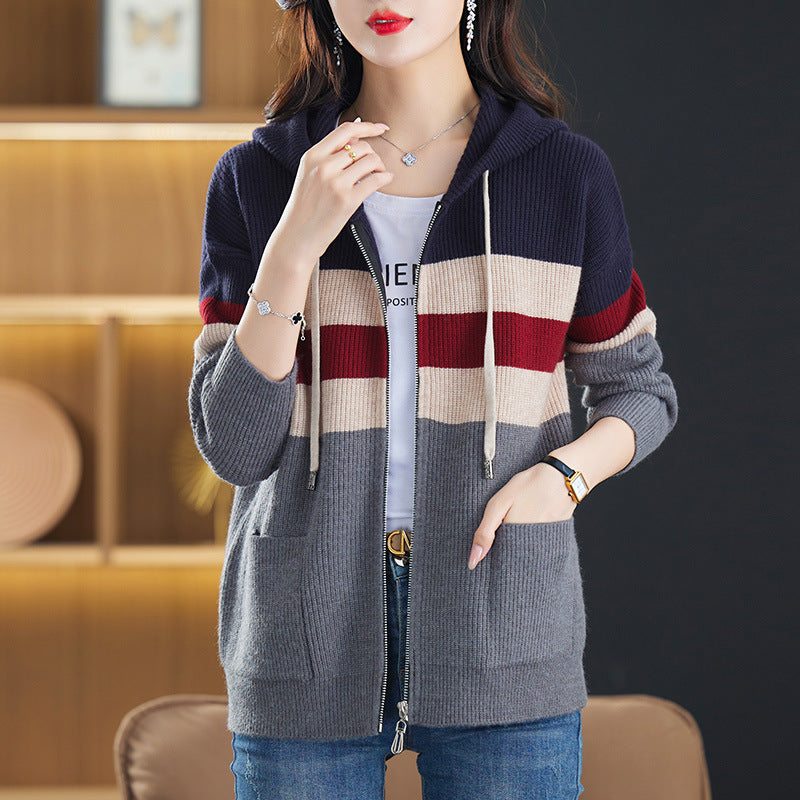 Damen Sportliche Kapuzenjacke mit Streifen Echo Archiv