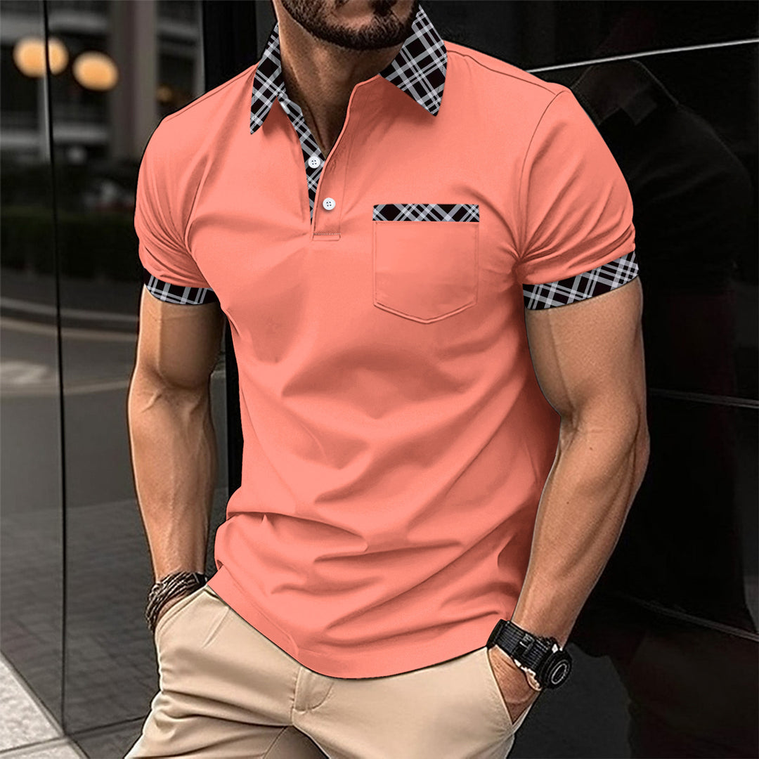 Herren elegantes Polohemd mit kontrastierendem Kragen und Brusttasche Echoarchiv
