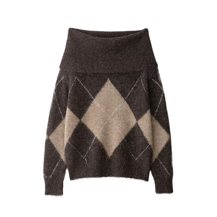 Damen Oversized Strickpullover mit Rollkragen und Rautenmuster Echo Archiv