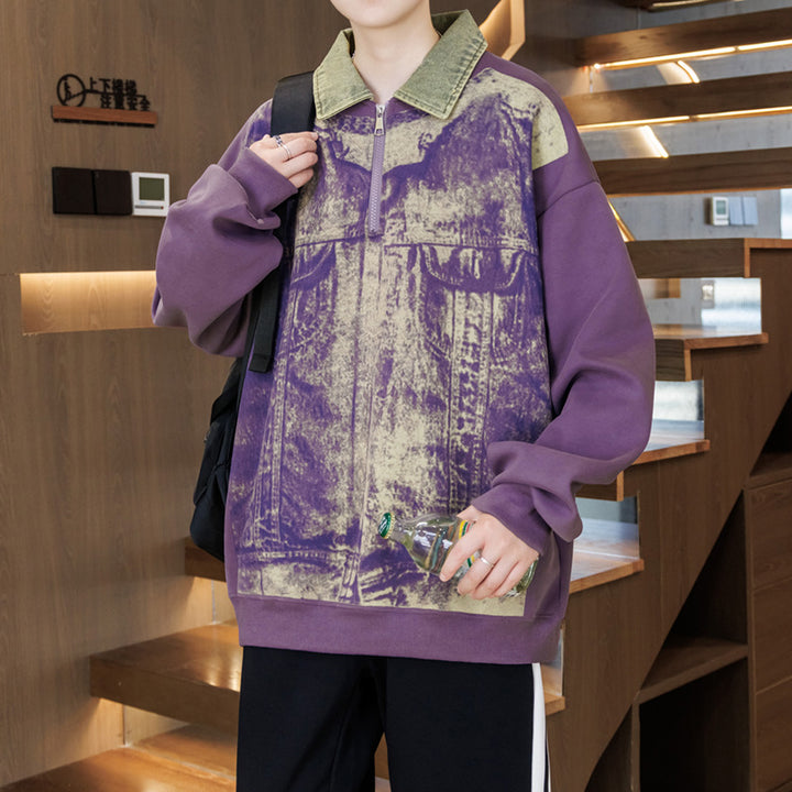 Unisex Oversized Sweatshirt mit blauem Denim-Design und Stehkragen Echoarchiv