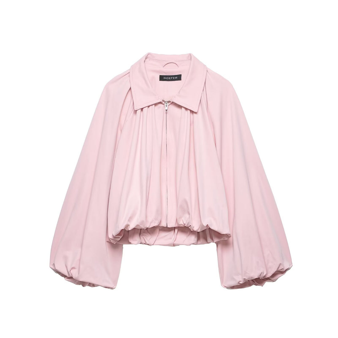Damen Kurz geschnittene Blousonjacke mit weitem Ballonärmel, Reißverschluss und elastischem Saum Echoarchiv