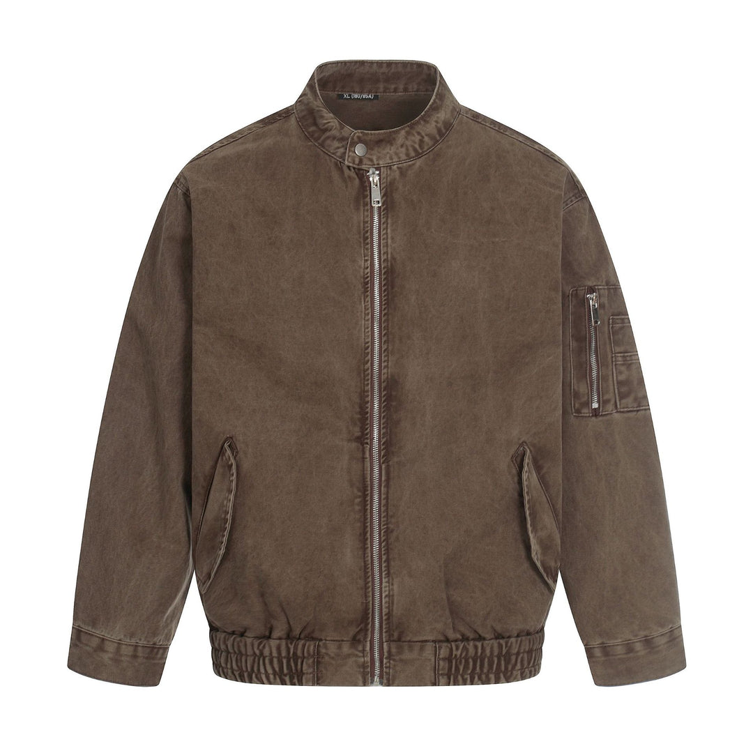 Herren kurz geschnittene Vintage‑Wasch Bomberjacke im Boxy‑Cut mit Stehkragen und Ärmel‑Reißverschluss Echoarchiv