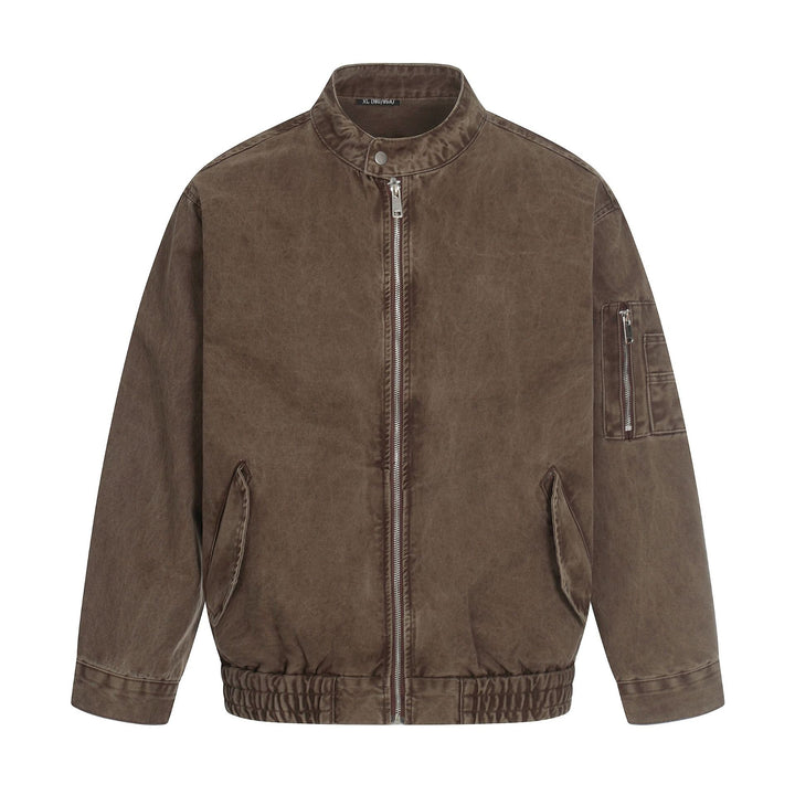 Herren kurz geschnittene Vintage‑Wasch Bomberjacke im Boxy‑Cut mit Stehkragen und Ärmel‑Reißverschluss Echoarchiv