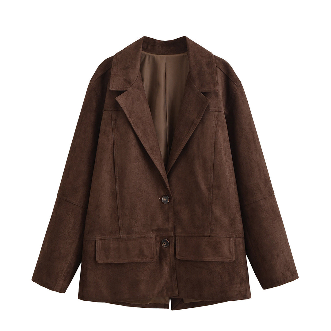 Damen Oversize Wildlederoptik-Blazerjacke mit Reverskragen und Pattentaschen Echo Archiv