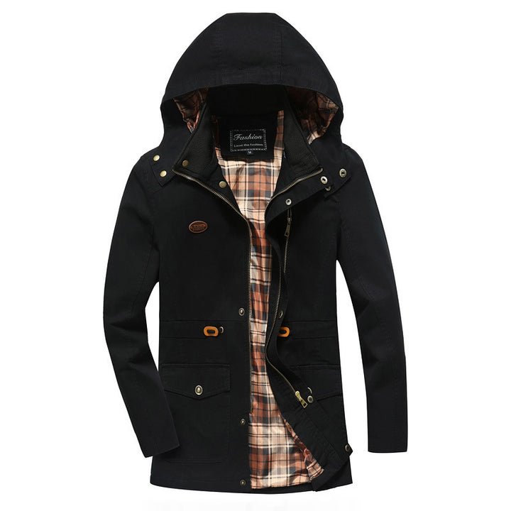 Herren Kapuzen-Canvasparka mit karierter Innenfütterung und Multifunktions‑Taschen – Taviero