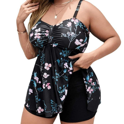 Damen Sportliches Tankini-Set mit floralem Oberteil und Shorts Echo Archiv