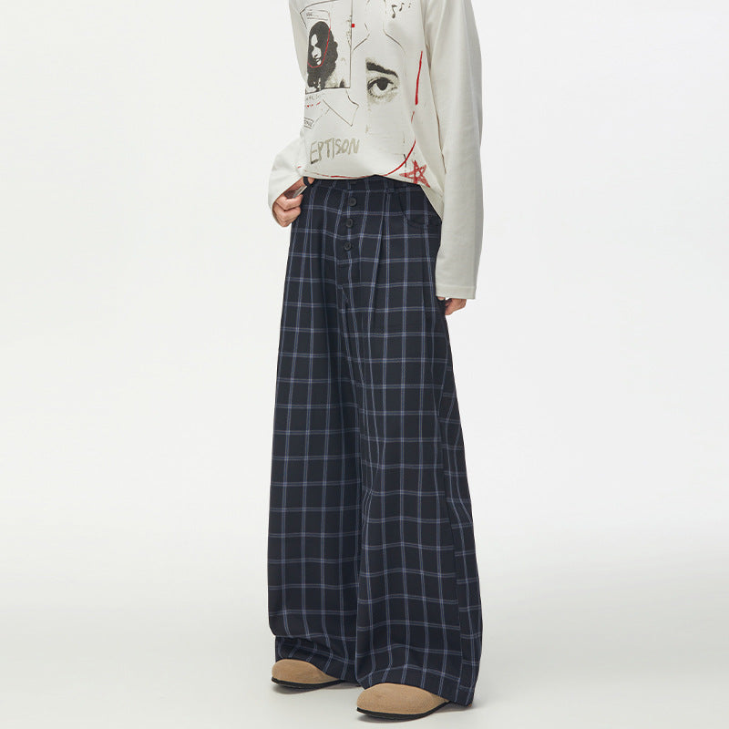 Damen Karierte Extraweite High-Waist Palazzo-Hose mit Knopfleiste Echo Archiv