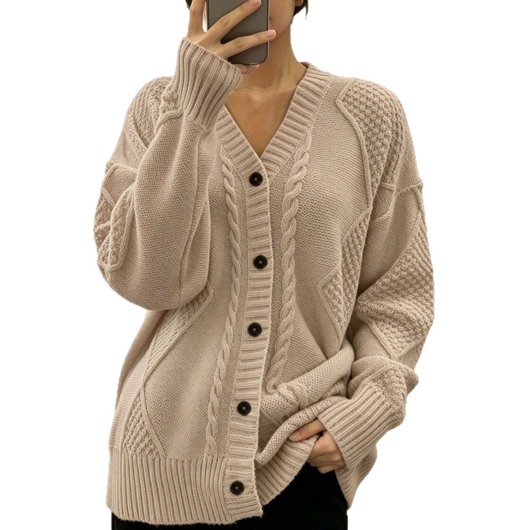 Damen Oversize Strickcardigan mit Zopf- und Strukturdetails – Veloura