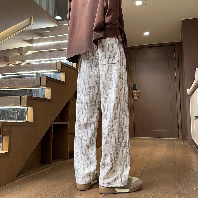 Herren Weite Strukturierte Leinenoptik-Hose mit Relaxed-Silhouette und grafischem Muster Echoarchiv