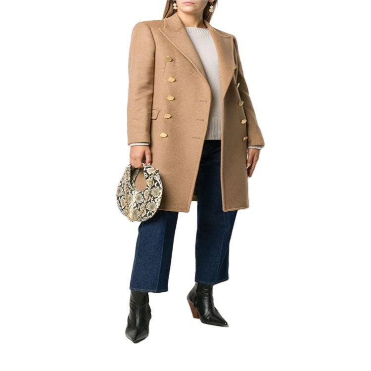Damen Militärisch-inspirierter Taillierter Longcoat im Tailoring mit dekorativen Metallknöpfen Echoarchiv