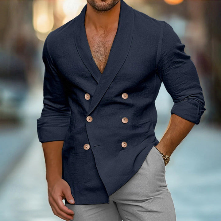 Herren eleganter Leinenblazer im doppelten Knotendesign Echoarchiv