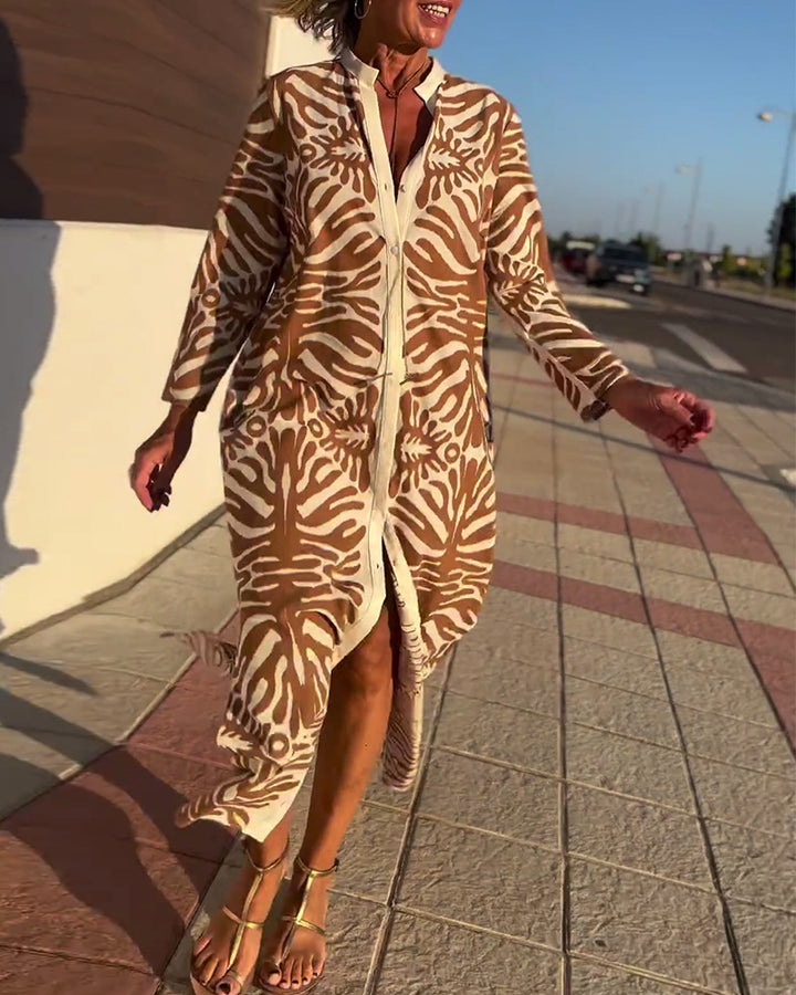 Damen nan langes Hemdblusenkleid mit Stehkragen, verdeckter Knopfleiste und seitlichem Schlitz Echo Archiv