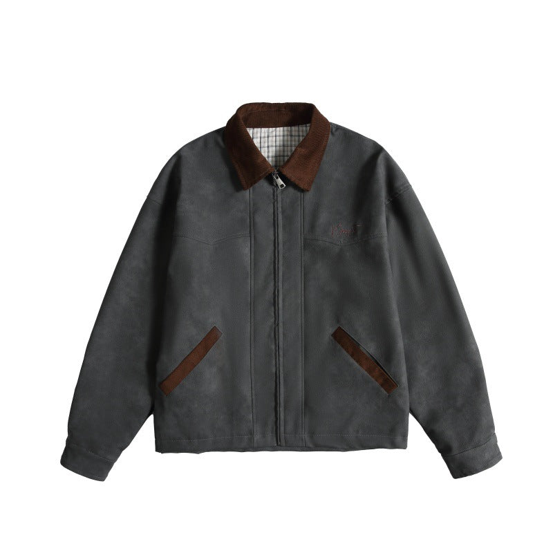 Damen Oversize Wildleder‑Optik Bomberjacke mit Cordkragen und verdecktem Reißverschluss Echoarchiv