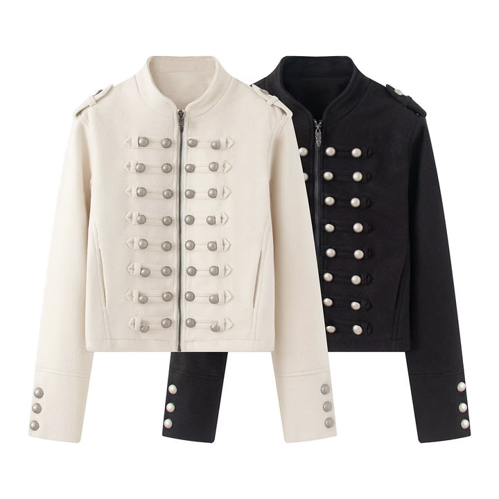 Damen Kurze militärisch inspirierte Jacke mit Zierknopfleisten Echoarchiv