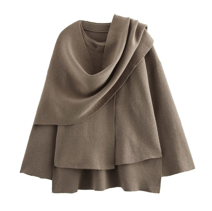Damen Lagenlook-Poncho mit Ärmeln und Knopfkragen Echo Archiv