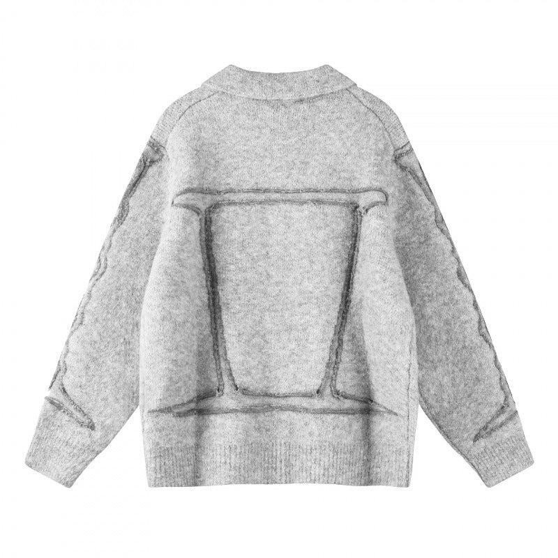 Unisex Oversize Strickjacke im Hemdjacken-Look mit Kragen, aufgesetzten Brusttaschen und Fransenbesatz Echo Archiv