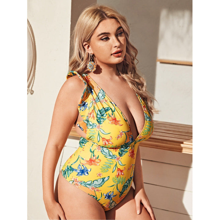 Damen Einteiler Badeanzug mit floralem Design und raffinierten Rüschendetails Echo Archiv