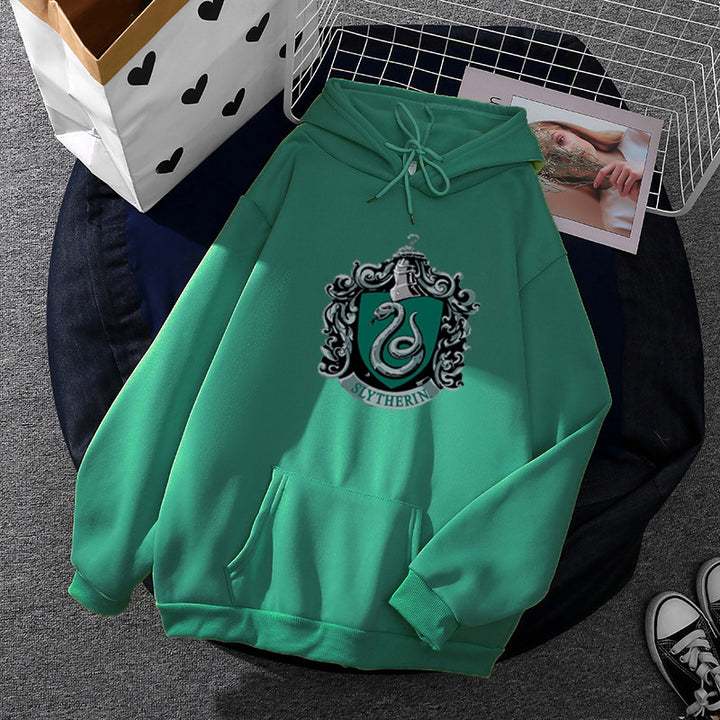 Damen gemütlicher Kapuzenpullover im Oversize-Cut mit heraldischem Schlangenwappen und weichem Fleece-Innenfutter – Auréline