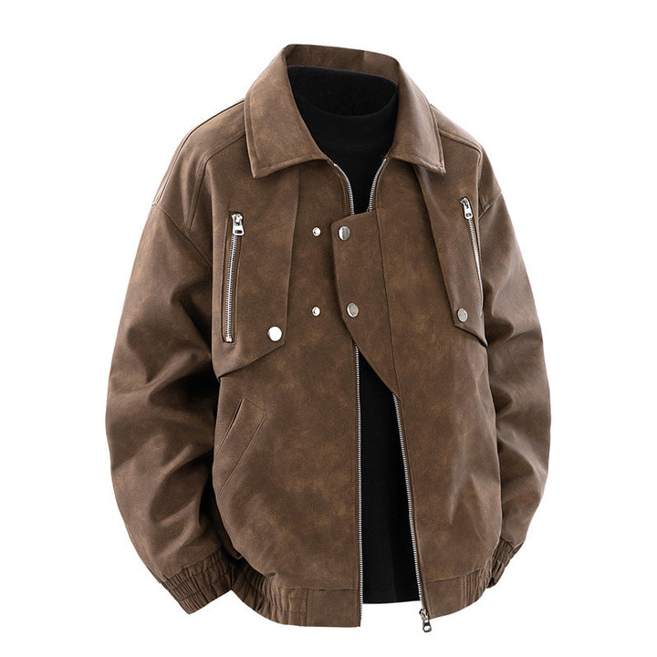 Herren modische Kunstlederjacke im Oversize-Stil mit praktischen Taschen Echoarchiv