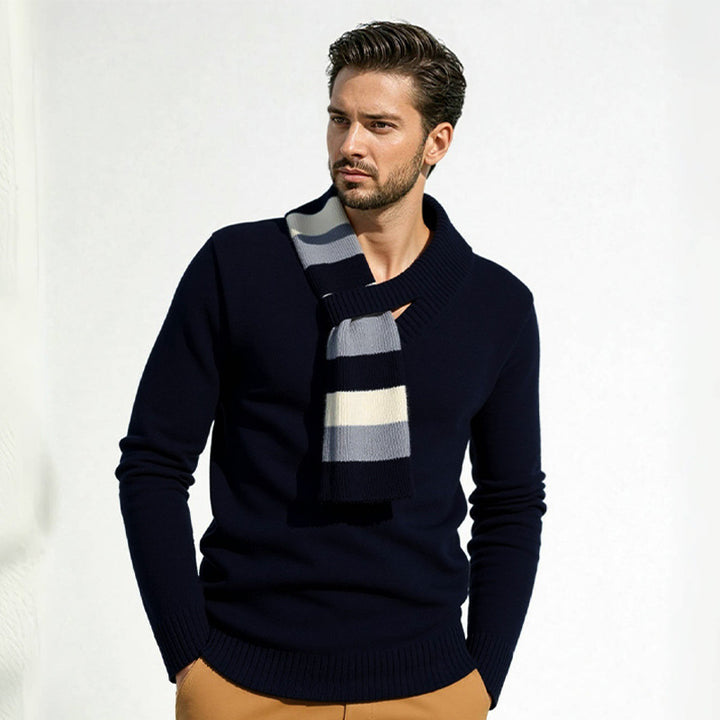 Herren eleganter Pullover mit modernem V-Ausschnitt und feinen Rippdetails Echoarchiv