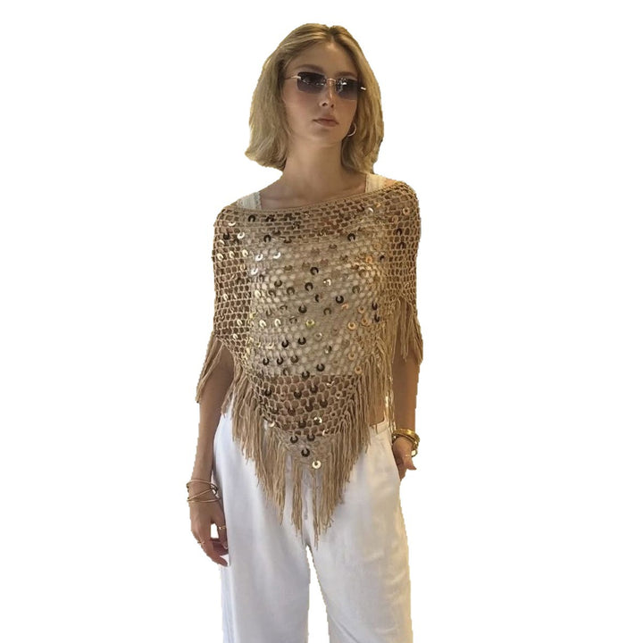 Damen dekorativer Spitzen-Poncho mit eleganten Pailletten und Fransen Echo Archiv