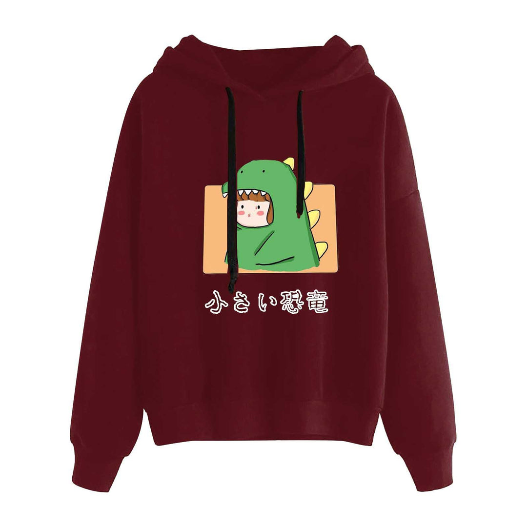 Damen kurz geschnittener Cropped-Kapuzenpullover mit niedlicher Frosch-Illustration und verstellbarer Kapuze – Auréline