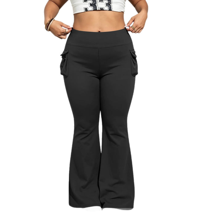 Damen High-Waist Flared-Leggings mit seitlichen Rüschen- und Handytaschen echoarchiv-