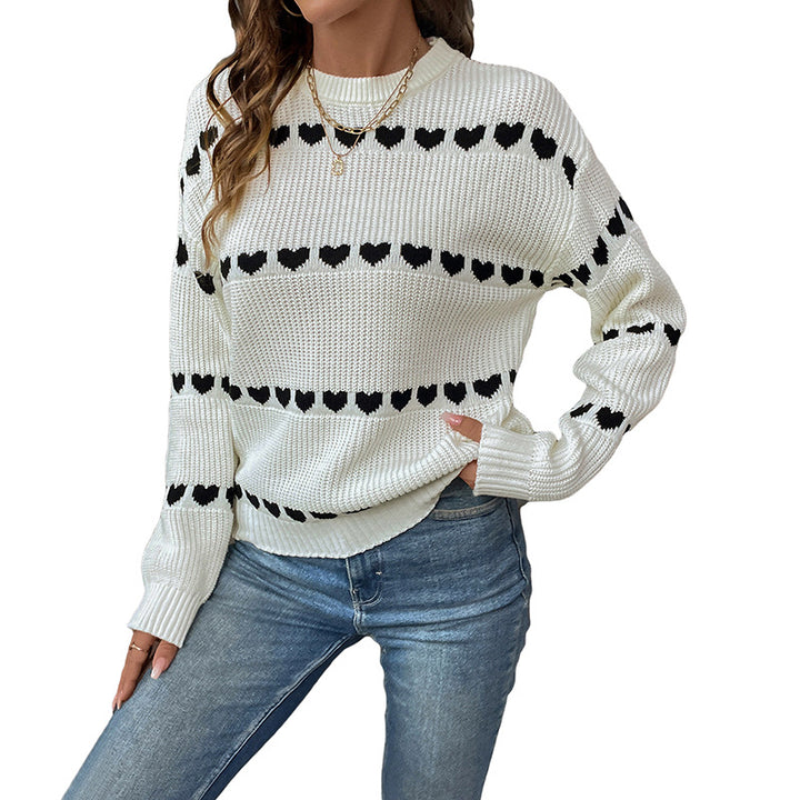 Damen Strickpullover mit Herz-Jacquard, Oversize-Rundhals & Rippbündchen Echoarchiv
