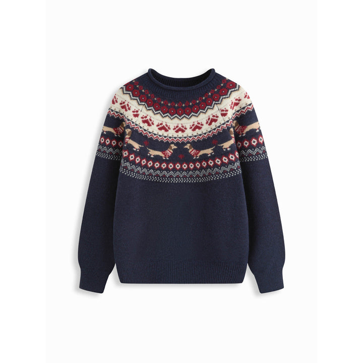 Damen Gemusterter Pullover mit Rundhalsausschnitt Echoarchiv