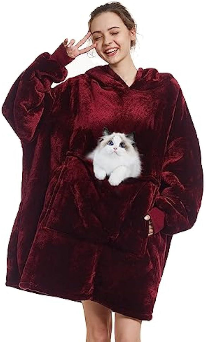Damen Oversize Kapuzen-Kuscheldecke aus Mikrofaser mit Sherpa-Futter – Avelisse