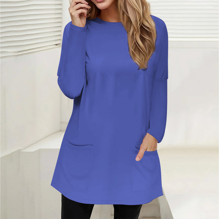 Damen Freizeit Longline Tunika mit Rundhalsausschnitt und aufgesetzten Taschen Echoarchiv
