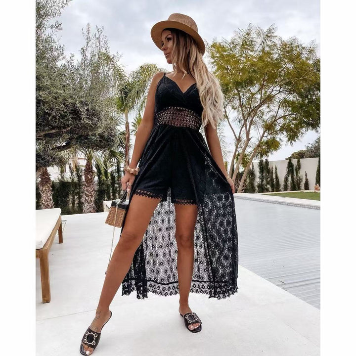 Damen Spitzen Maxi-Kleid mit zarten Häkel- und Rüschendetails Echo Archiv