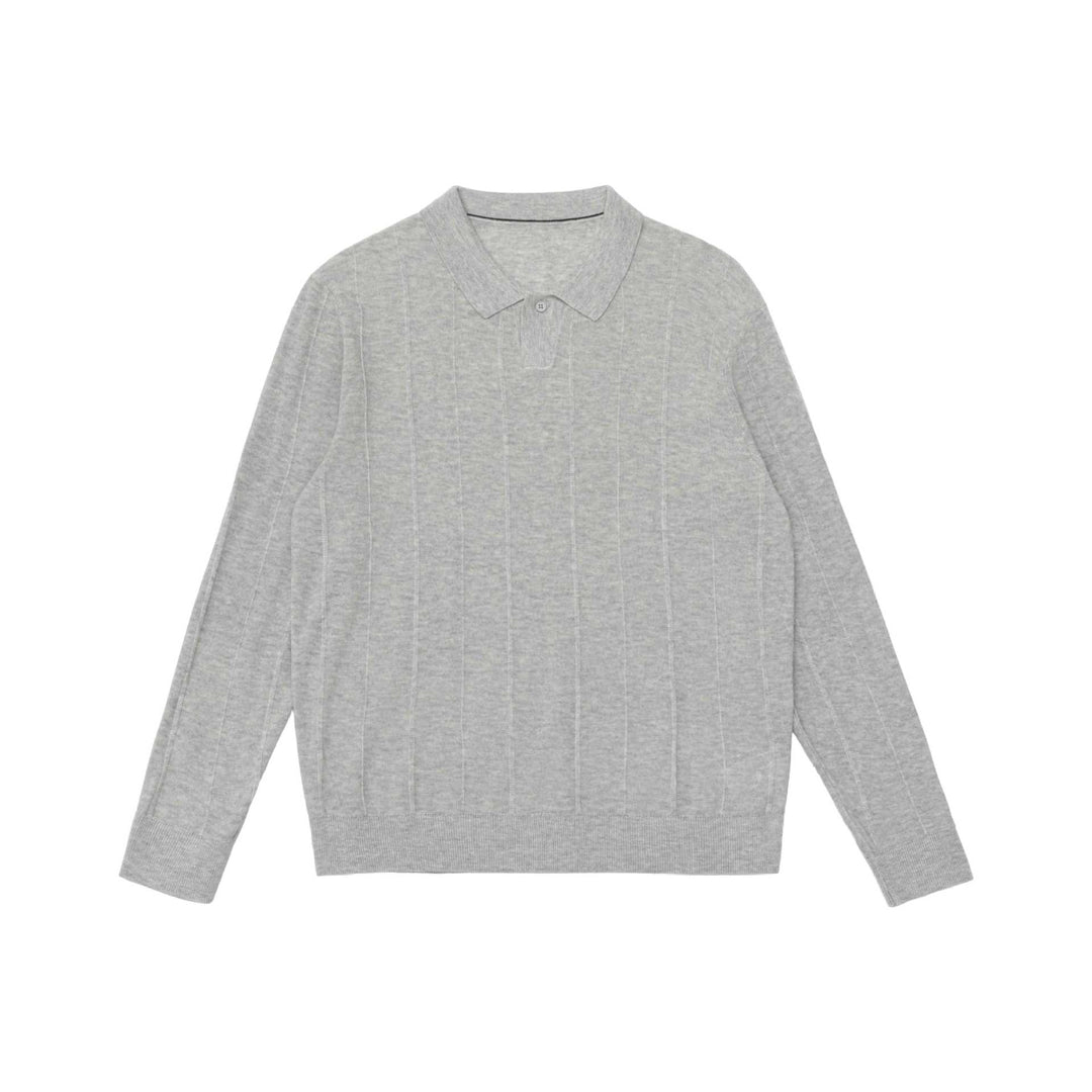 Unisex Feinstrukturierter Polo-Pullover mit vertikaler Rippenstruktur und geripptem Saum Echoarchiv