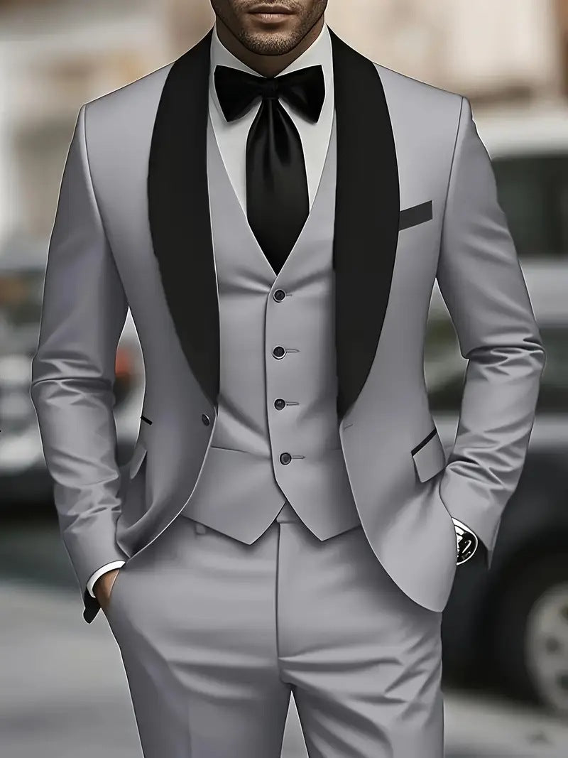 Herren elegantes dreiteiliges Anzugset mit satinierter Weste Echoarchiv