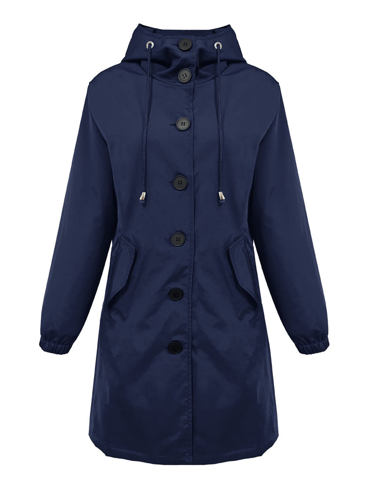 Damen nan leichter Regenparka mit Kapuze, überlanger Knopfleiste, Tunnelzug und aufgesetzten Taschen Echo Archiv